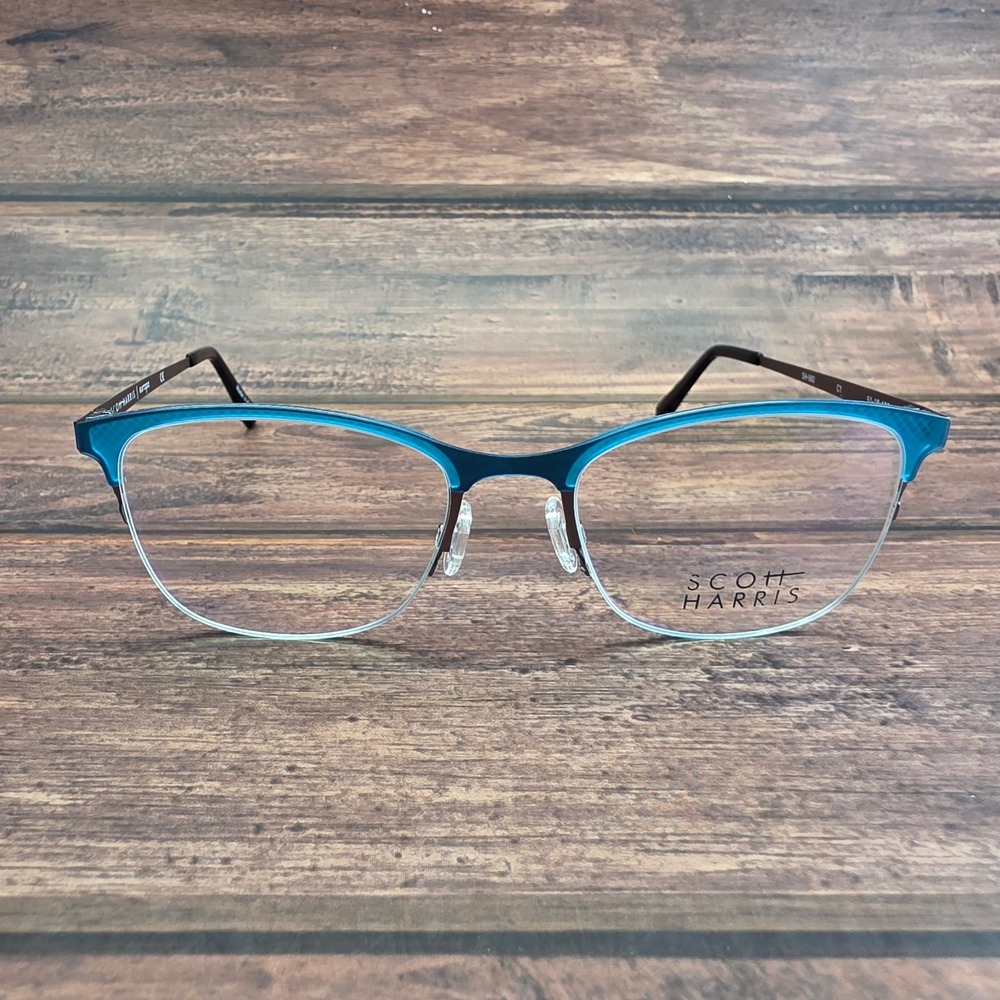 Scott Harris Europa SH-562 C1 Teal Gunmetal Semi-Rimless Cat Eye Eyeglasses 51mm